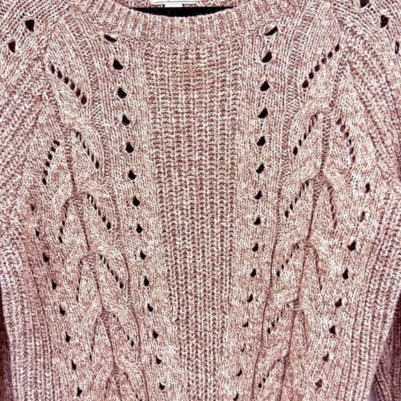 Lucky Brand Womens Sweater L Chocolate Brown Open Cable Knit Cozy Fall Winter - Picture 2 of 7
